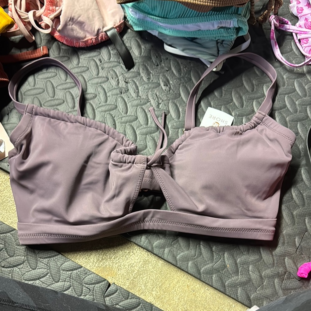 Shade & Shore Purple Bikini Top Scoop Neck Adjustable Straps